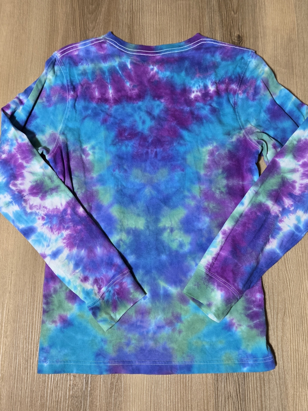 Tie-Dye Long Sleeve Tee with Green Pot Leaf Motif - Picture 2 of 3